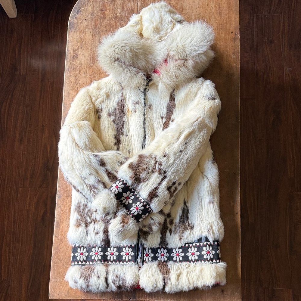 Rabbit fur hooded vintage 1960s coat
